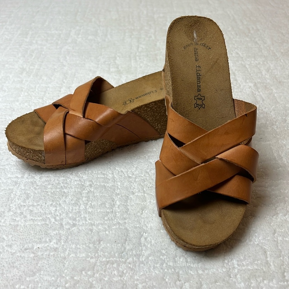 Anna Fudanza Brown Leather Wedge Sandals with Cork Footbed 8